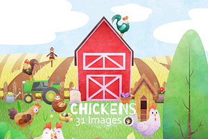 Chicken Farmyard PNG Clipart Set, an Animal Illustration by Art by Angele G