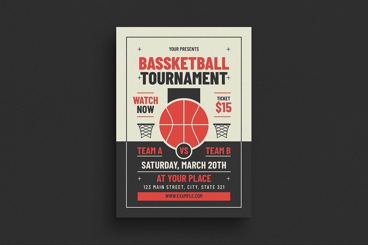 Retro Basketball Tournament Flyer, a Print Template by VectorVactory (Photo 1 of 3)