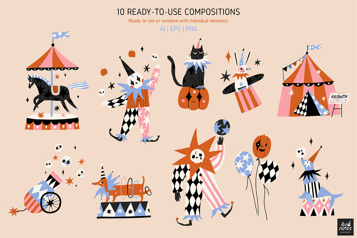 Halloween Circus Collection, a Seasonal Illustration by avdnadi (Photo 3 of 11)