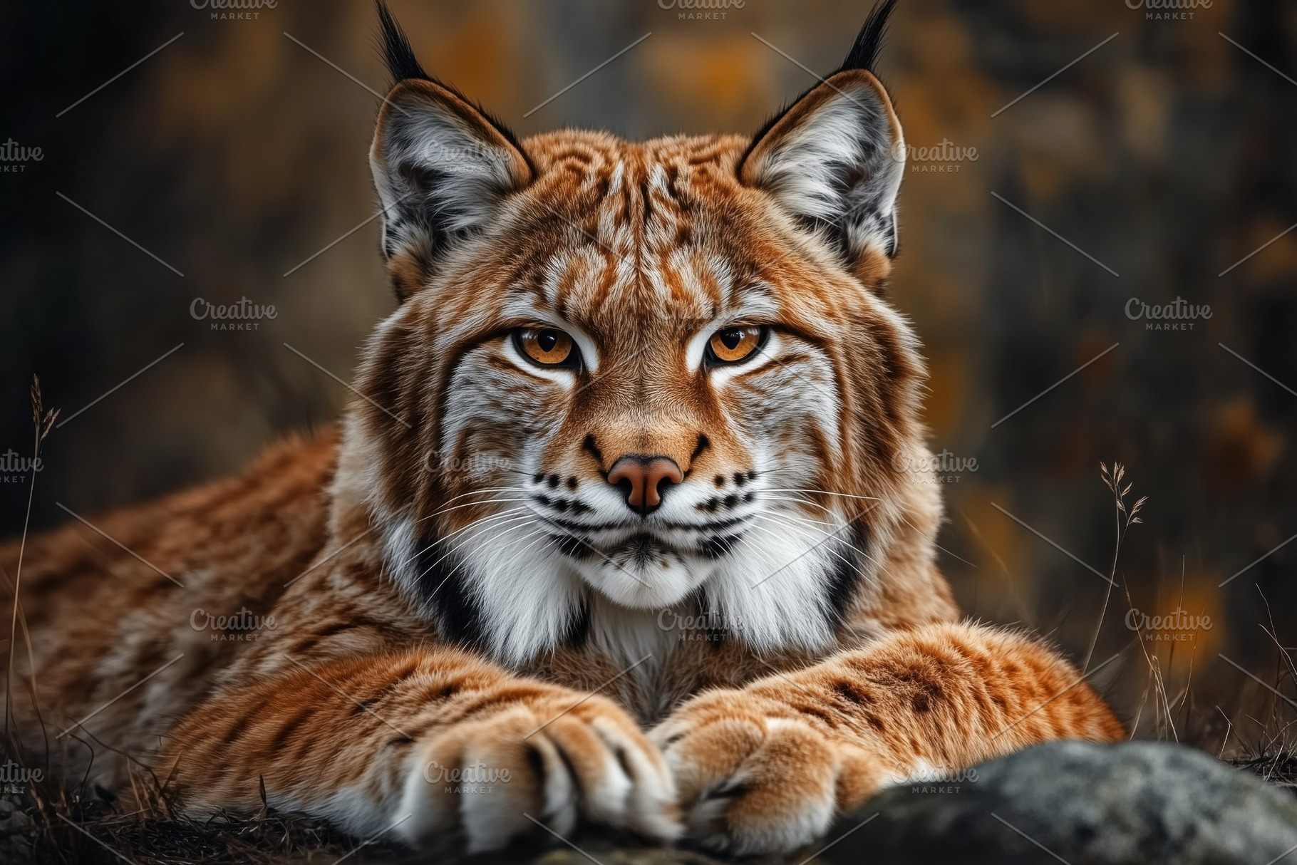 A close-up of a lynx resting on the ground, showcasing its striking orange fur,, an Animal Photo by Textures & Backgrounds