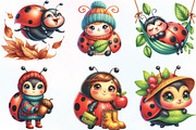 Cute Cartoon Autumn Ladybug Clipart, an Illustration by CraftArtStudio (Thumbnail 2 of 6)