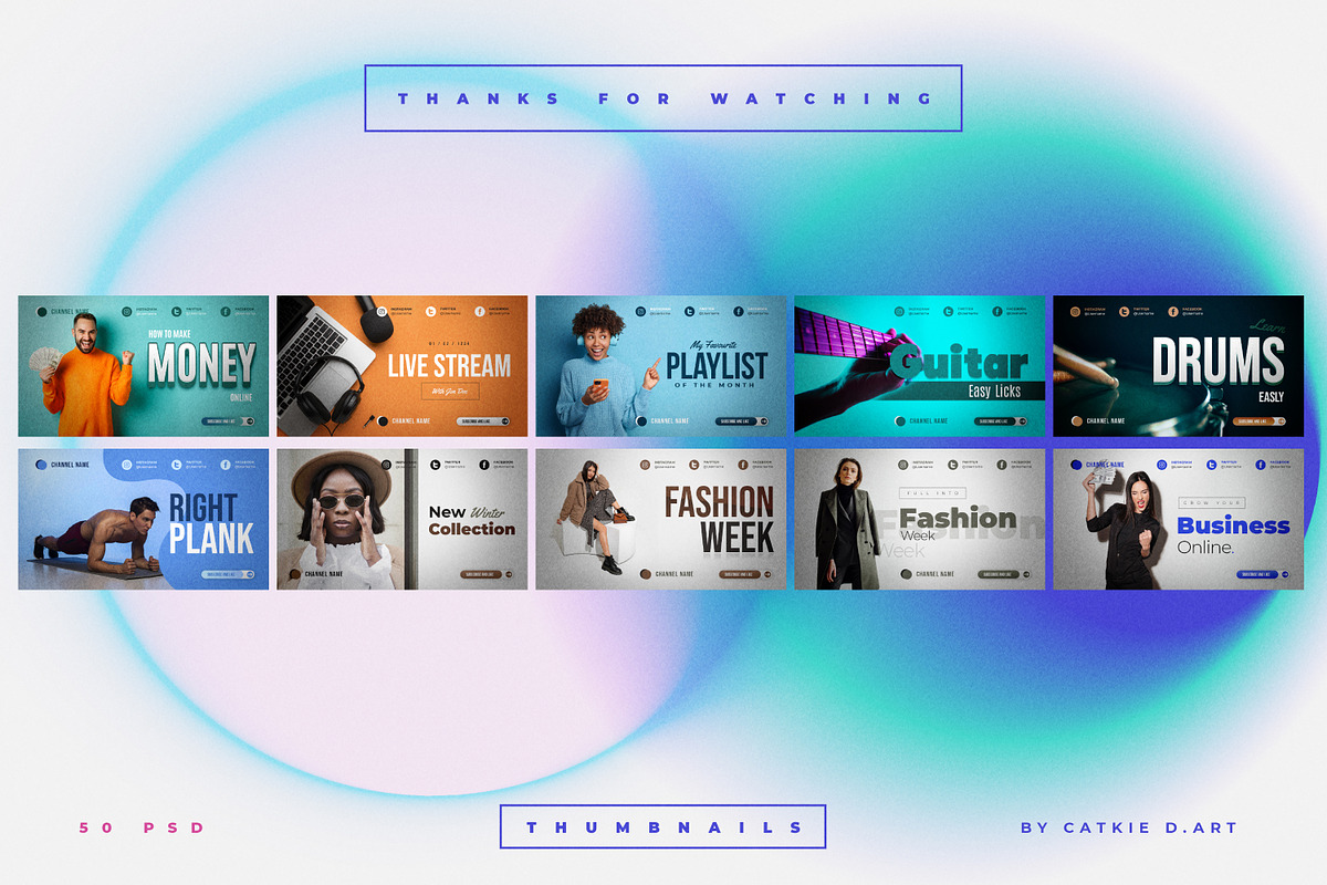 Youtube Thumbnail Bundle (50 PSD), a Social Media Template by Catkie - Digital Art (Photo 15 of 15)