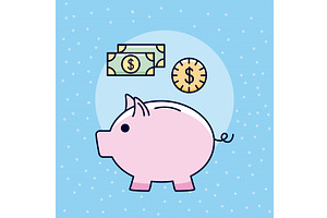 Money piggy bills and coin, a Finance Illustration by studiogstock