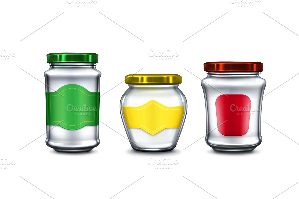 Set of glass jars with colored lids, a Food Illustration by art PVP - market