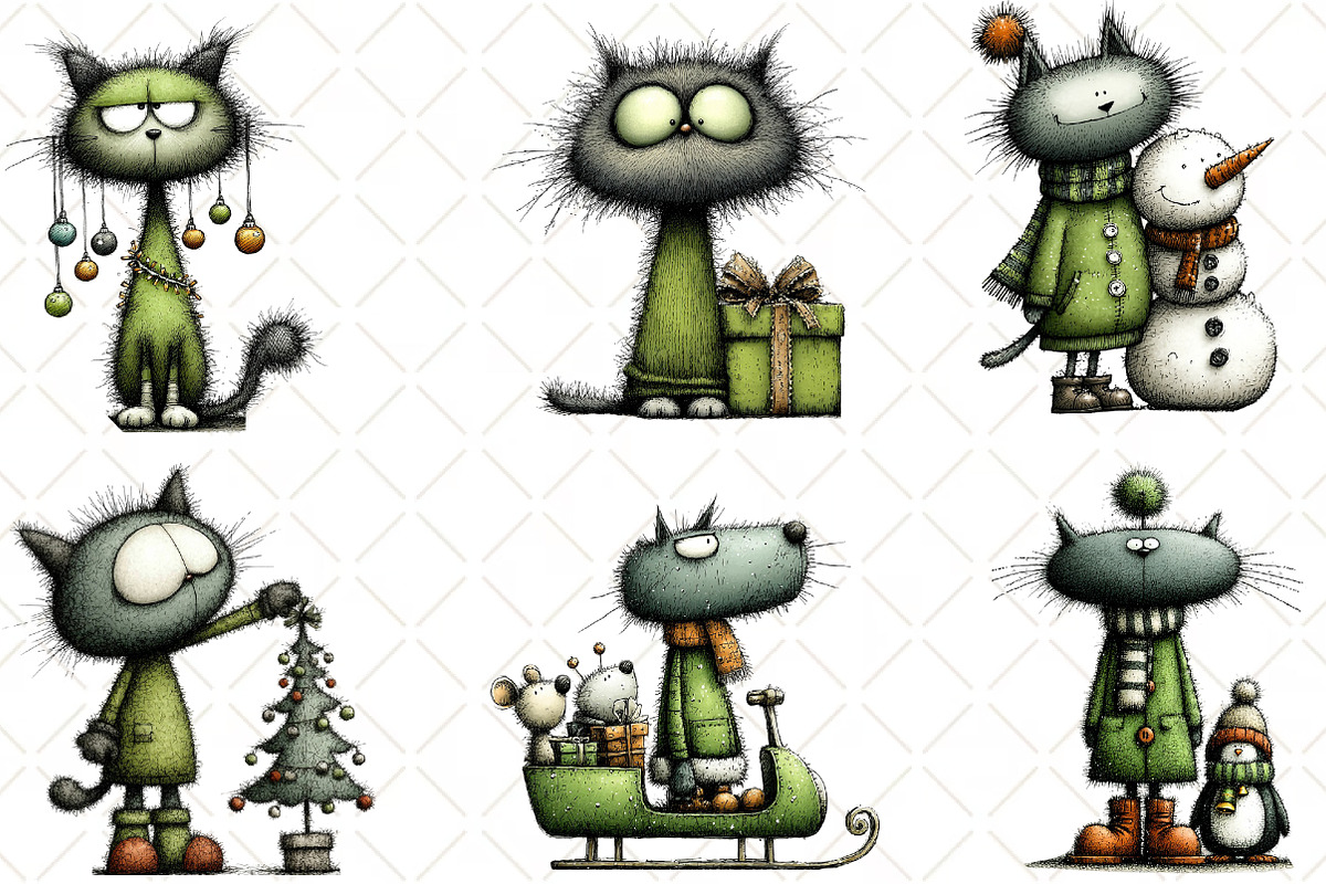 Quirky Christmas Cat Clipart, an Illustration by Black Bird Studio (Photo 6 of 6)