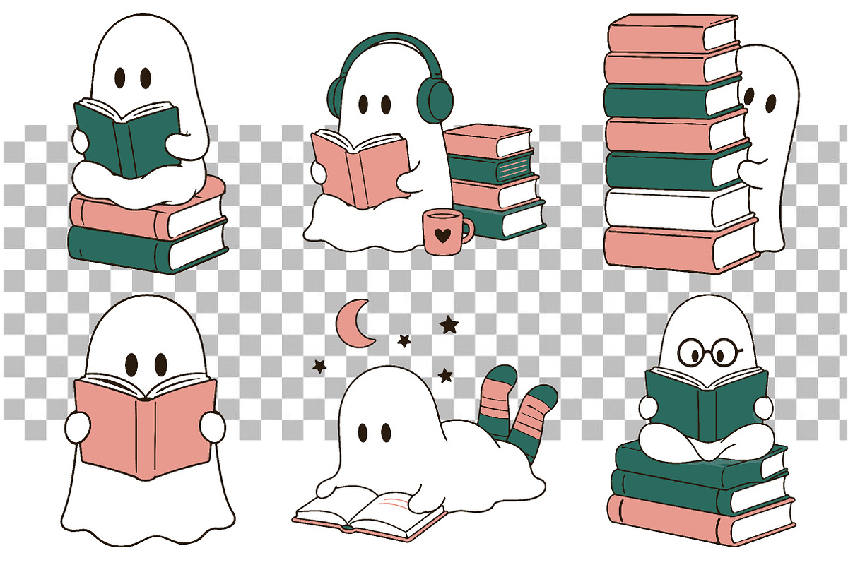 Halloween Bookish Ghost PNG Bundle, a Seasonal Illustration by Daily.Designs (Photo 3 of 4)