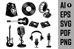 Set of the music instruments. Mic, an Icon by Vectorhight