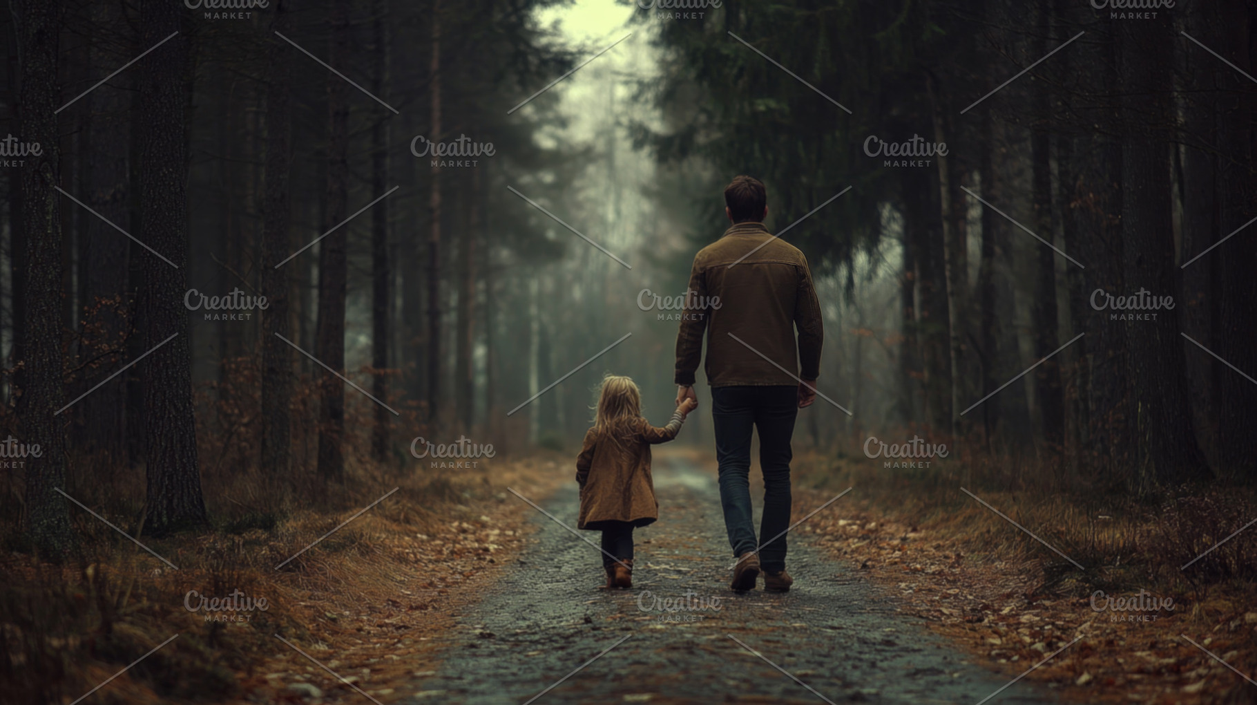 Stranger leading little child to the forest, an Abstract Photo by Natalia Klenova's Shop