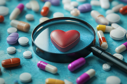 Magnifying Glass Over Heart Symbol Surrounded by Various Pills, an Abstract Photo by Natalia Klenova's Shop
