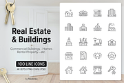 100 Real Estate & Buildings Icons, an Outline Icon by Nadiinko (Thumbnail 1 of 3)