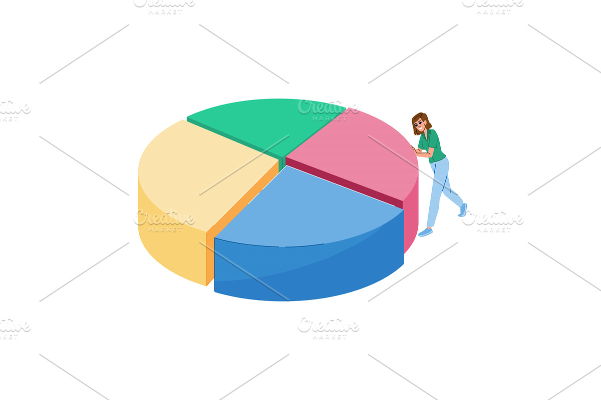 Businesswoman pushing huge pie chart, a Finance Illustration by pikepicture