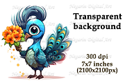 Watercolor Cute Peacock Clipart, an Object Graphic by Negarin Digital Art (Thumbnail 5 of 11)