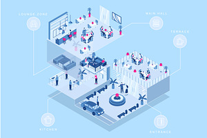 Restaurant Isometric Concept, an Object Illustration by alexdndz