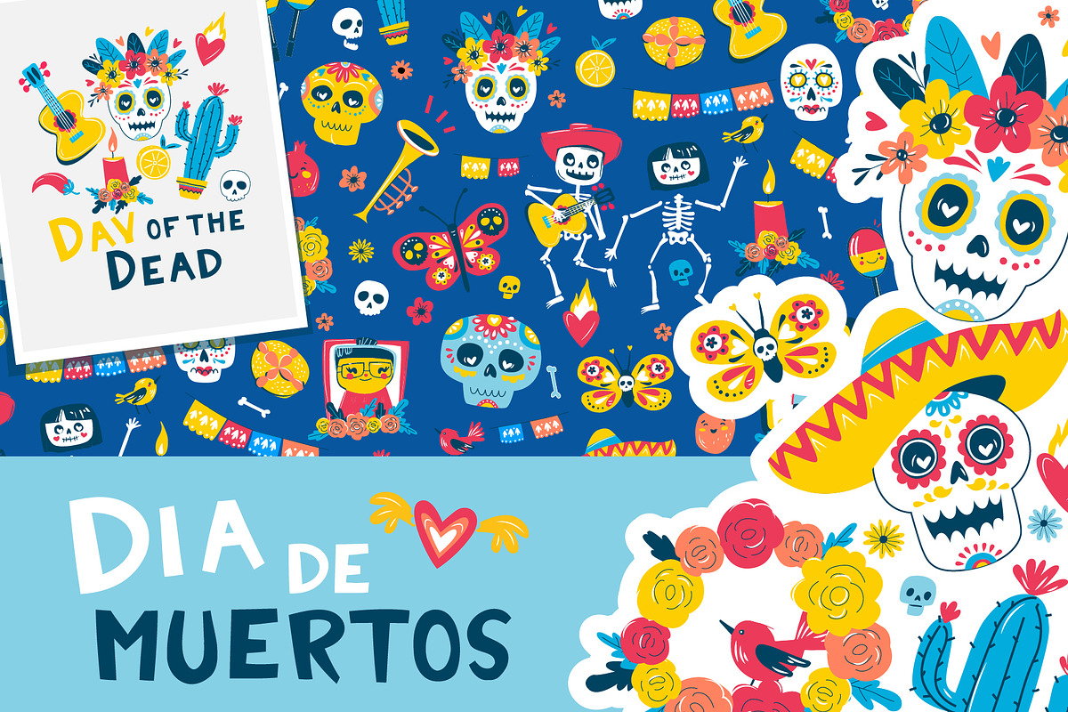 Día de los Muertos Clipart & Pattern, a Seasonal Illustration by VasilkovS (Photo 1 of 7)