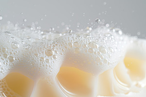 Soap with foam on white background, an Abstract Photo by AlyaAnd
