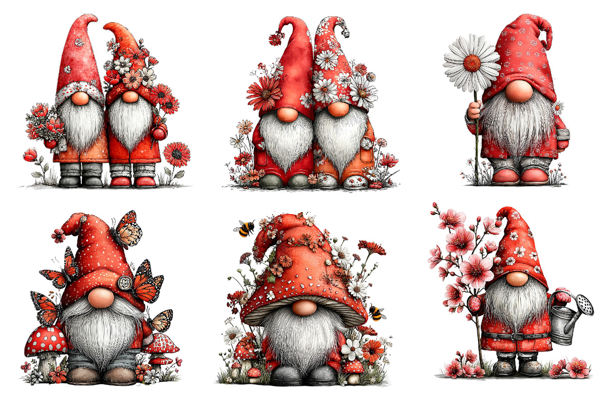 Spring Gnome Whimsical Clipart, an Illustration by Dream Creation (Photo 2 of 8)