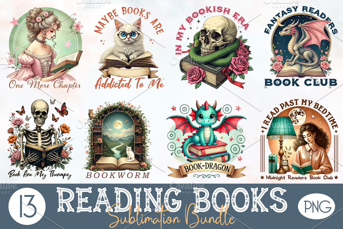 Reading Books Sublimation Bundle, an Illustration by RobertsArt