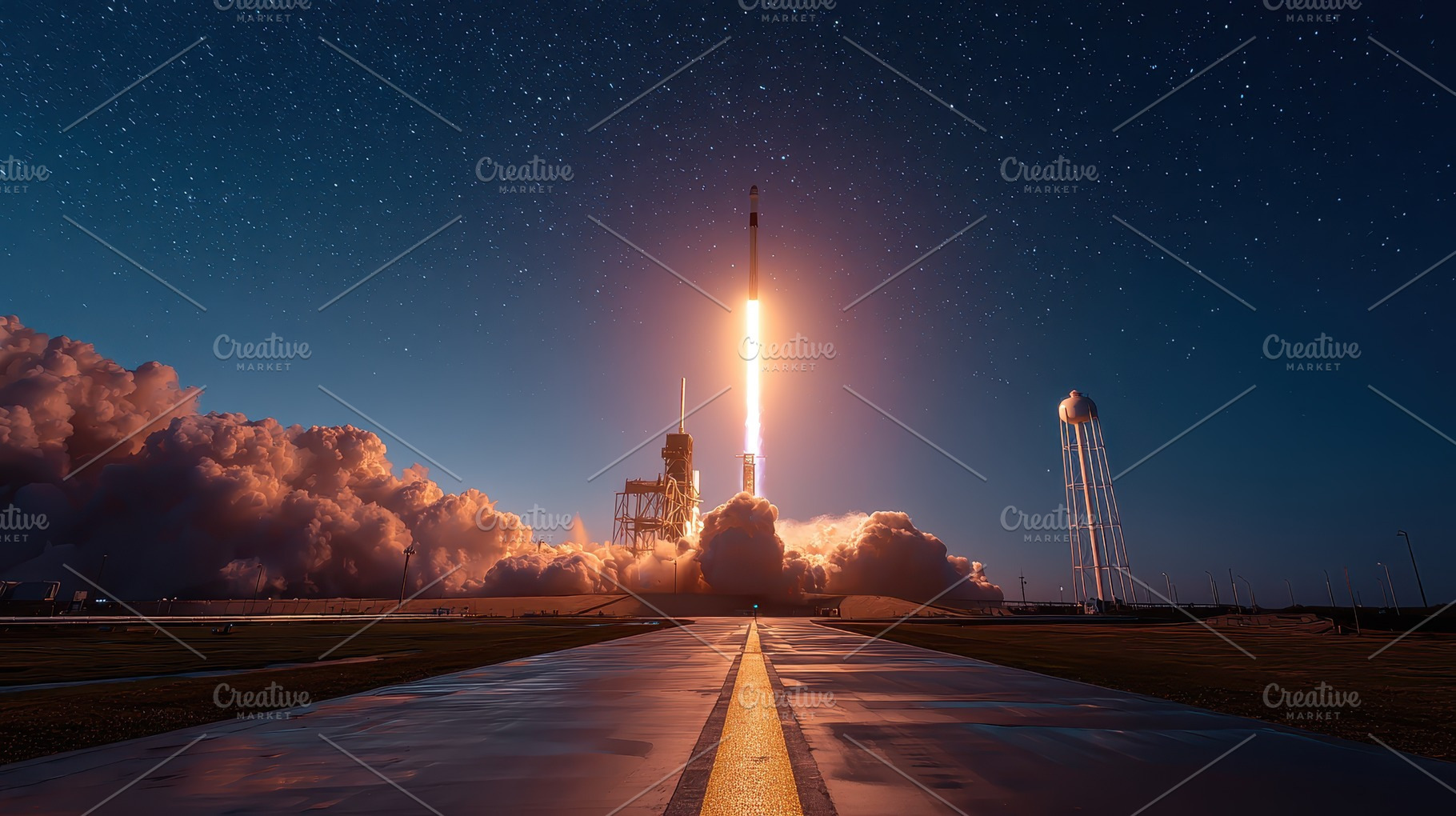 Rocket Launch Night Sky Space Explor, a Photo by Pixeness Studio