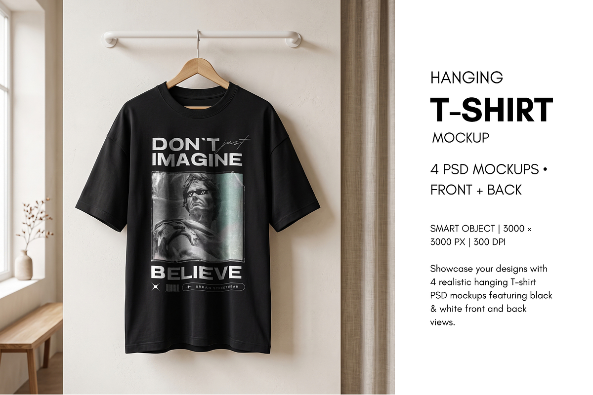 Hanging T-Shirt Mockup Bundle 4 PSDs, a Shirt Mockup by Pixel Foundry (Photo 1 of 5)