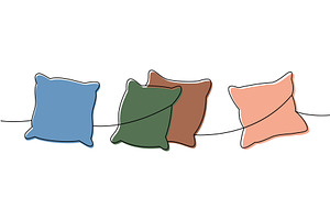 Set of cozy pillows one line colored, an Object Illustration by GraphiShop