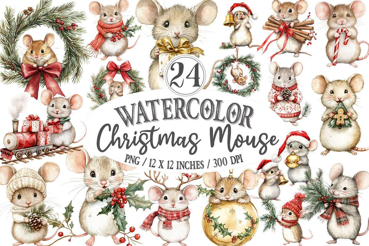 Whimsical Christmas Mouse Clipart, a Seasonal Illustration by Designking (Photo 1 of 4)