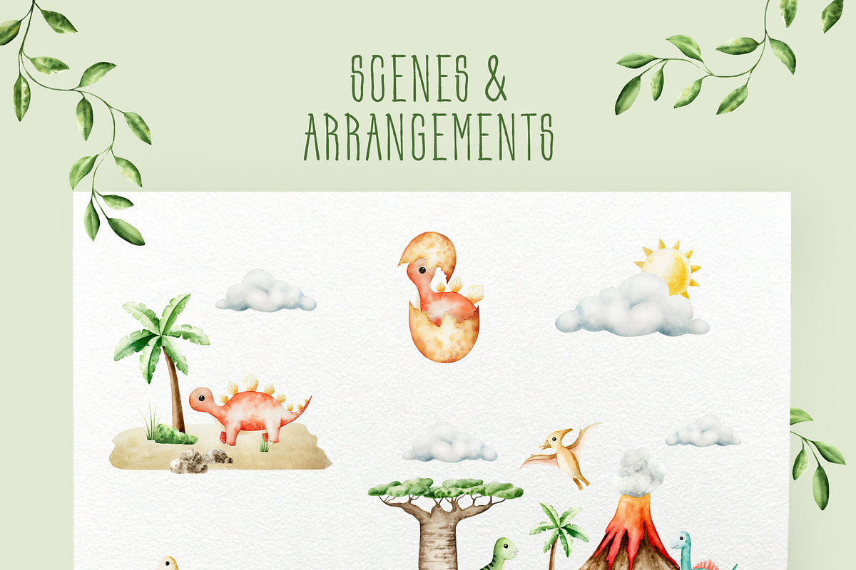 Cute dinosaurs|watercolor collection, an Animal Illustration by Navenzeles (Photo 4 of 12)