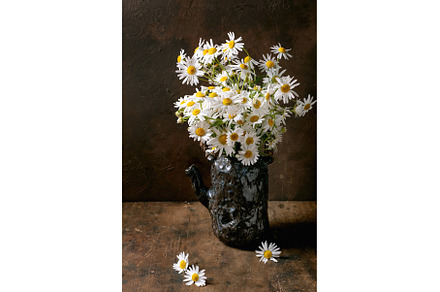 White Daisies Dark Ceramic Vase