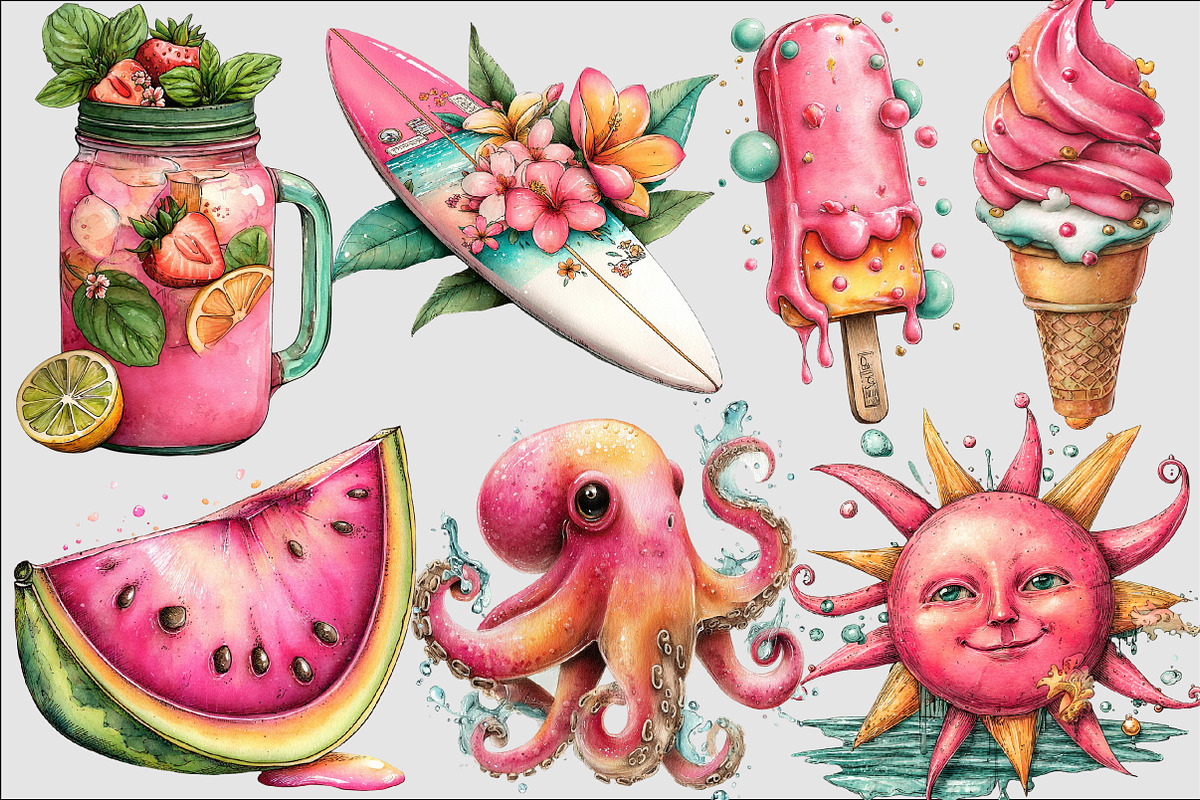 Whimsical Pink Summer Poolside Clipa, an Illustration by Design Market (Photo 5 of 5)