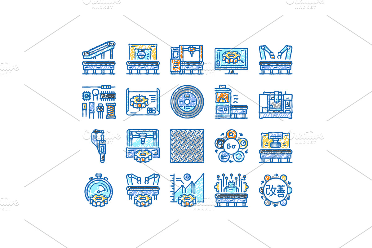 manufacturing industry factory icons, an Object Illustration by pikepicture