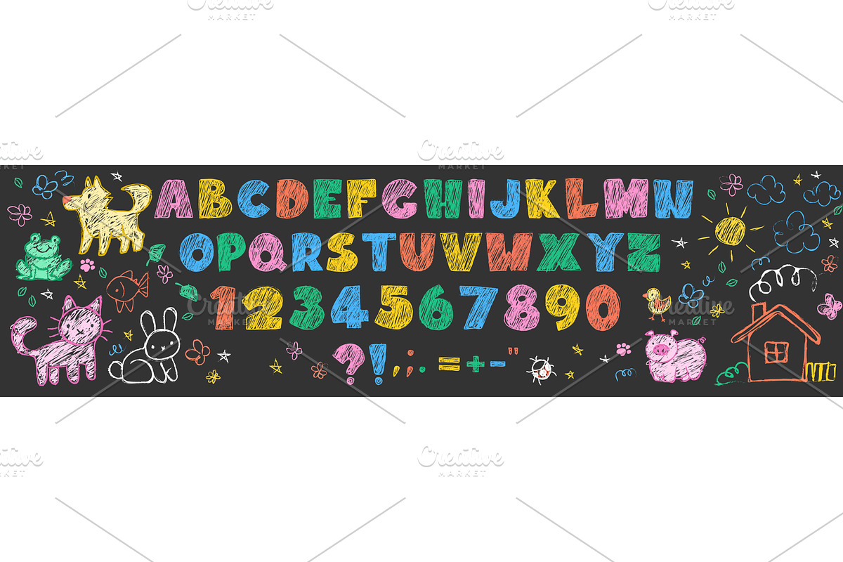 Kid typography set with crayon, an Education Illustration by art PVP - market