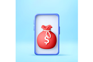 3D money bag with dollar on, a Finance Illustration by Abscent