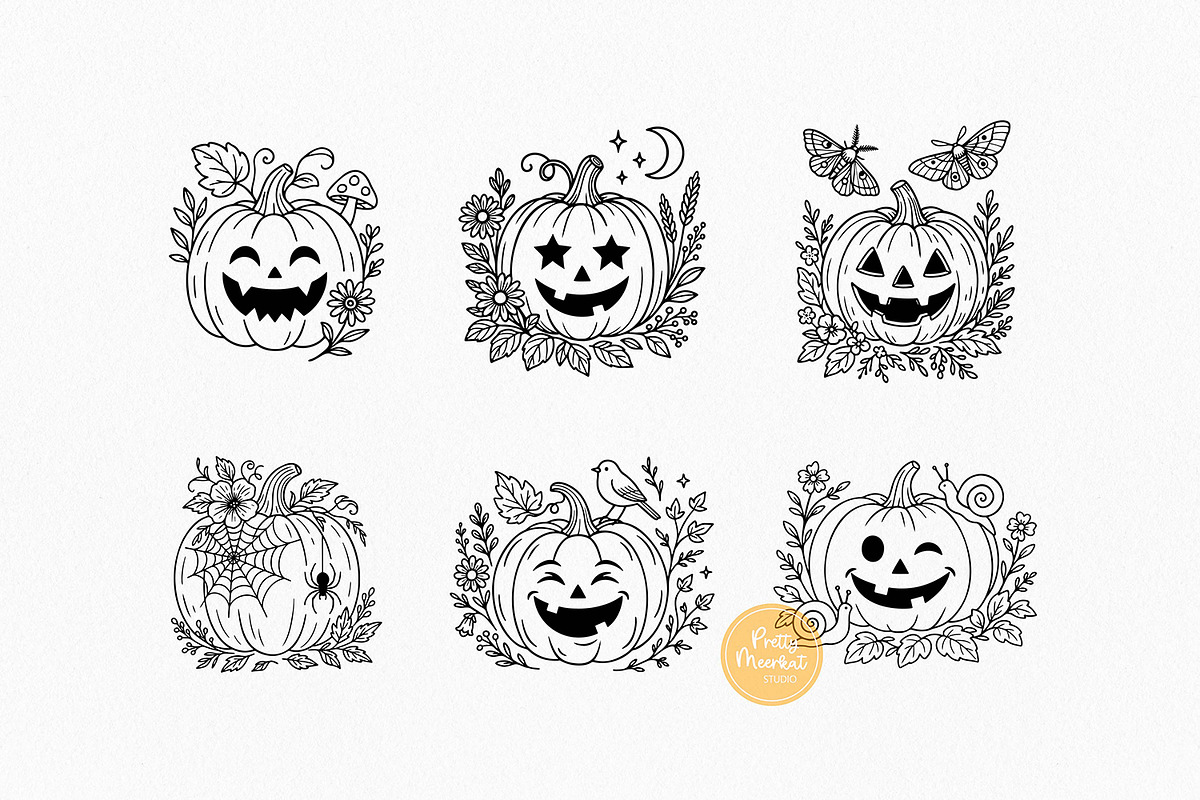 Cottagecore Halloween Pumpkin Bundle, a Seasonal Illustration by Pretty Meerkat (Photo 3 of 6)