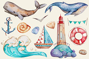 Watercolor nautical illustration set, a Transportation Illustration by Aquarellka (Thumbnail 5 of 10)
