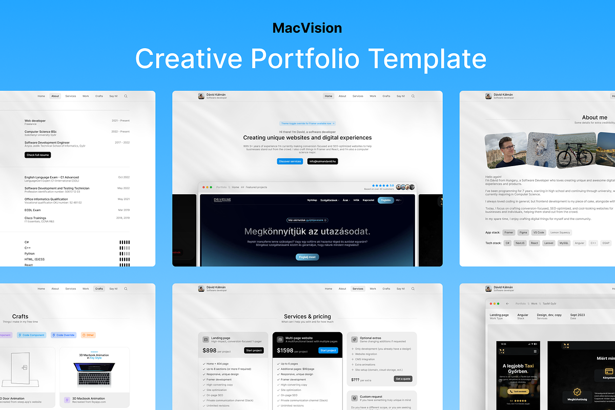 MacVision Framer Portfolio Template, a Websites & App Template by Dávid Kálmán's Templates (Photo 1 of 3)