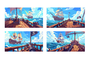 Pirate ship deck cartoon vector, a Transportation Illustration by Stock-Smart-Start