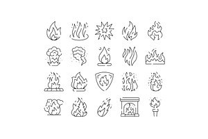 Fire and flame vector outline icons, an Object Illustration by pikepicture