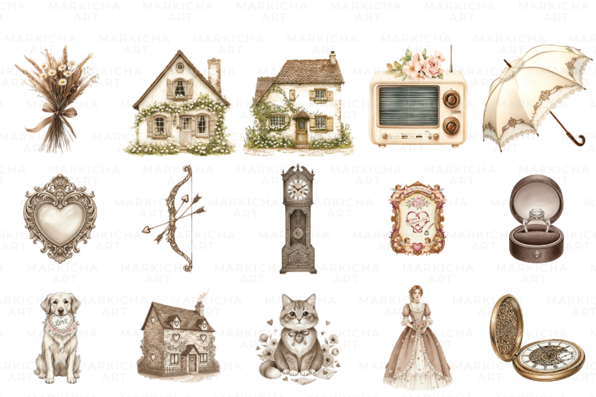 Antique Sepia Valentine Day Clipart, an Illustration by Markicha Art (Photo 5 of 5)