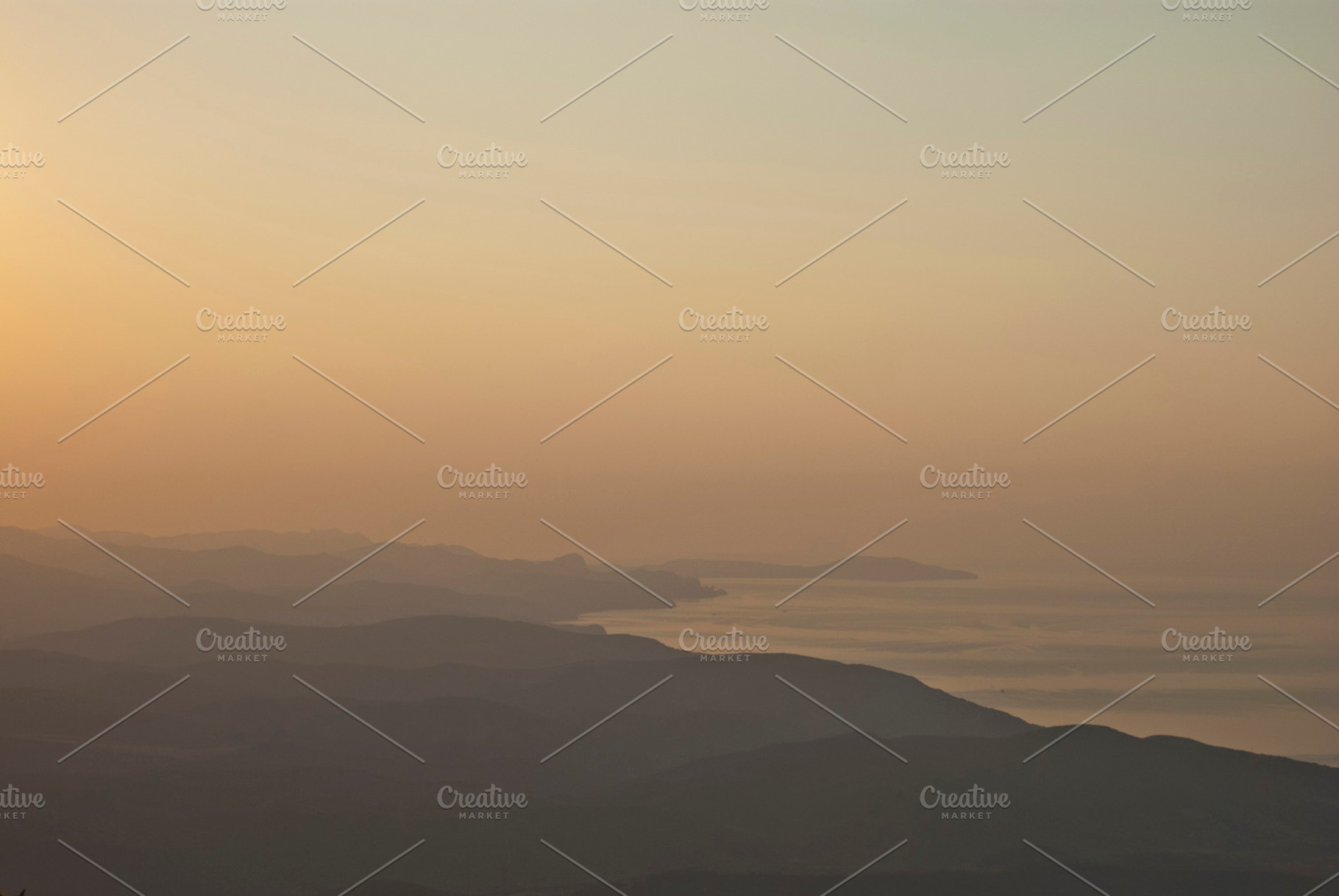 Orange Sunset Featuring Sunset Mountain And Beach