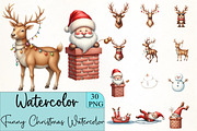 Funny Christmas Watercolor Clipart, an Illustration by CrexoraLab (Thumbnail 1 of 5)