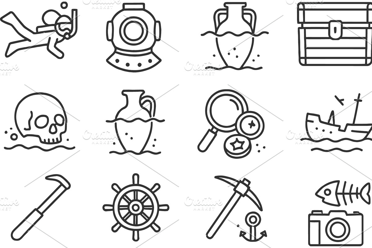 Line icons of ocean exploration, an Illustration by ZinetroN