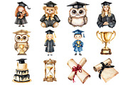 Watercolor Graduation Clipart, a Seasonal Illustration by CitraGraphics (Thumbnail 2 of 4)