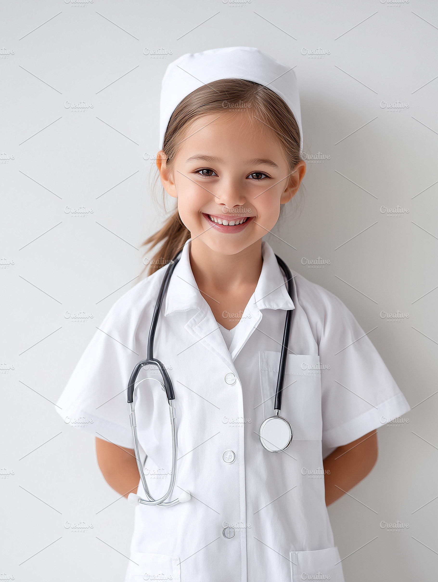 Smiling girl dressed as nurse with, a Health & Medical Photo by MistyDay