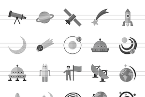 50 Astronomy Greyscale Icons