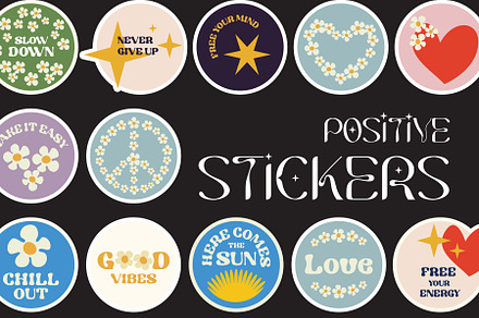 Set Positive Stickers Groovy style, an Object Graphic by ViktoriaLapshyna