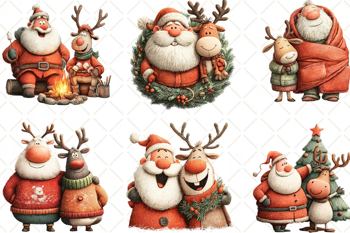 Santa And Reindeer Clipart, an Illustration by Black Bird Studio (Photo 4 of 6)