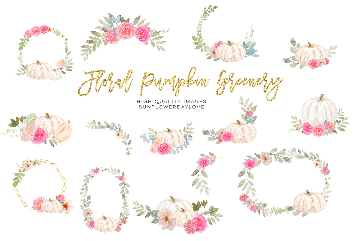 Pink and White Pumpkins Clipart, an Illustration by Sunflower Day Love (Photo 2 of 4)