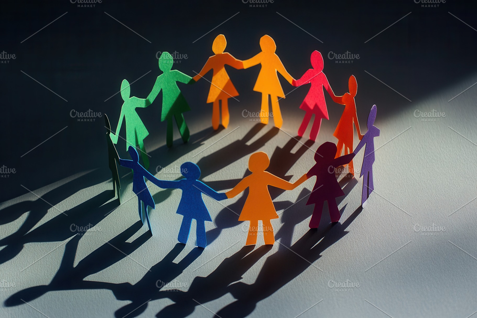 Colorful paper cut figures standing, a Photo by Pavel_design