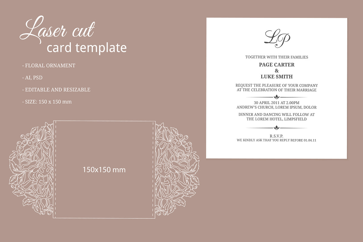 Laser cut invitation template, an Invitation Template by MARIA KOLYADINA (Photo 2 of 2)