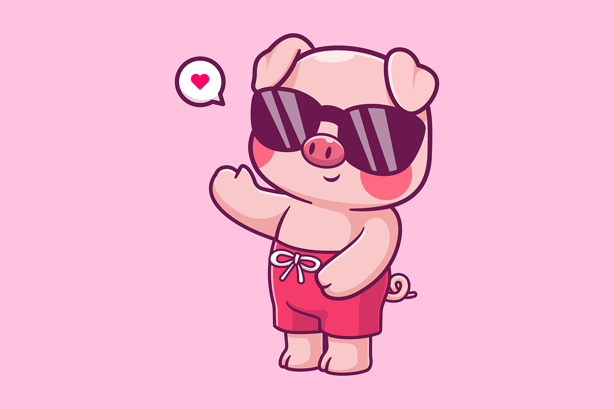 Cute Pig Summer Waving Hand, an Animal Illustration by Catalyst Labs (Photo 2 of 3)