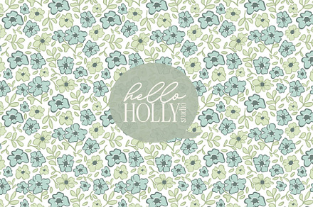 Blue Sage Green Ditzy Floral Pattern
